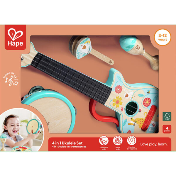 Set 4 in 1 ukulele Hape