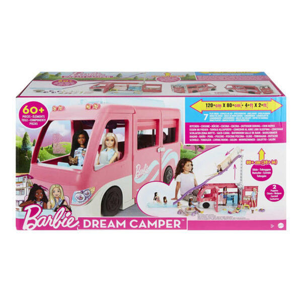 Kamperi 3 në 1 pishinë, me 60 aksesorë, Playset Barbie