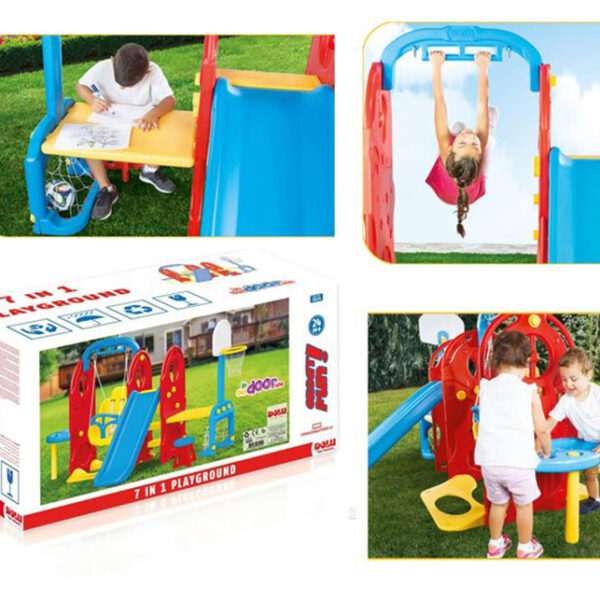 Seti i lojrave 7 në 1, 7-in-1 Slide Swing Table Playground Frame 3024 Dolu