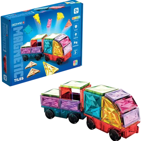 Pllaka magnetike 24 pcs Magnetic Tiles Gems vehicles building set Geomag