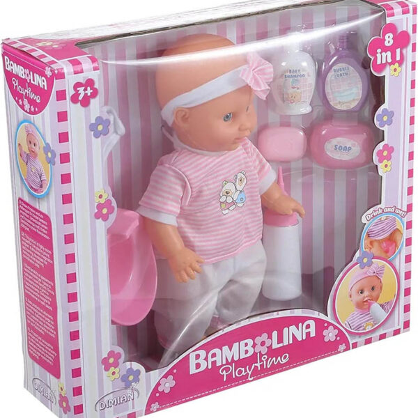 Kukulla 8 në 1, Bambolina Baby Doll with Accessories for Girls - 36 cm