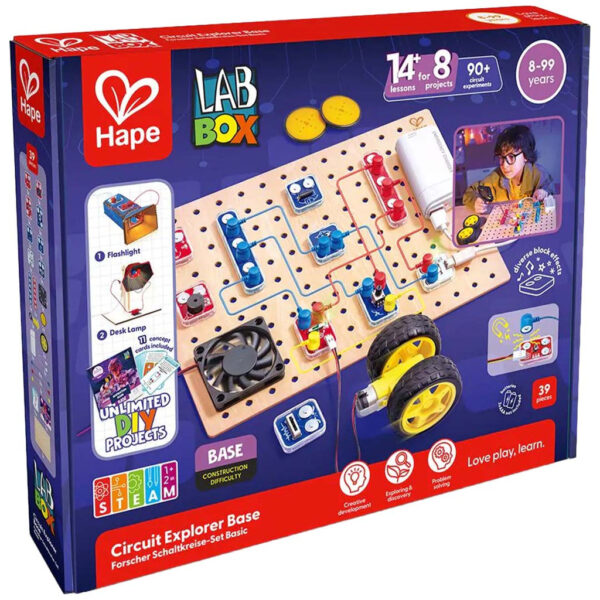 Laboratori i qarqeve me 90 qarqe eksperimentale,  LabBox, Circuit Exploration, Base, 39 pieces Hape