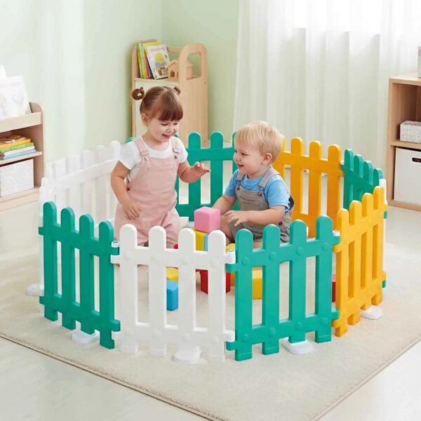 Gardh rrethues me ngjyra pastel, Indoor & Outdoor 8-Piece Play Fence - Yellow / Green Dolu